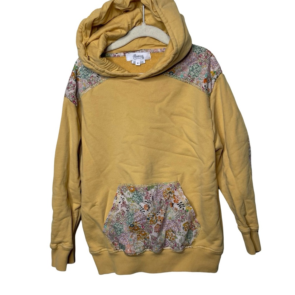 BONPOINT yellow hoodie  with floral patched pocket and elbow patch sz 8